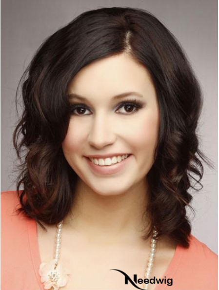 Incredible 14 inch Brown Shoulder Length Without Bangs Wavy Lace Wigs