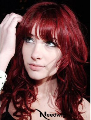 Capless With Bangs Long Curly 18 inch Red Cheapest Fashion Wigs