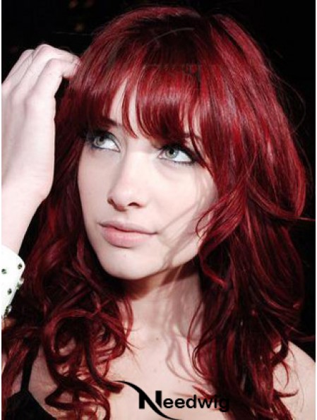 Capless With Bangs Long Curly 18 inch Red Cheapest Fashion Wigs