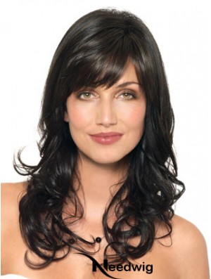 Wavy Human Hair Black With Capless Layered Cut Wavy Style