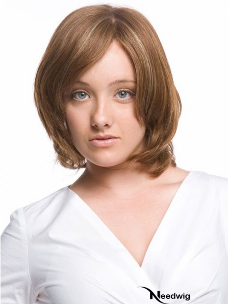 Monofilament Wavy With Bangs Chin Length Comfortable Human Hair Wigs