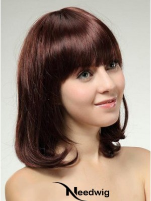 Shoulder Length Bob Wigs With Capless Remy Straight Style Auburn Color