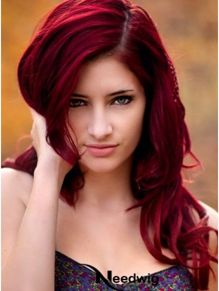 Wavy Without Bangs Long Red No-Fuss Lace Front Wigs