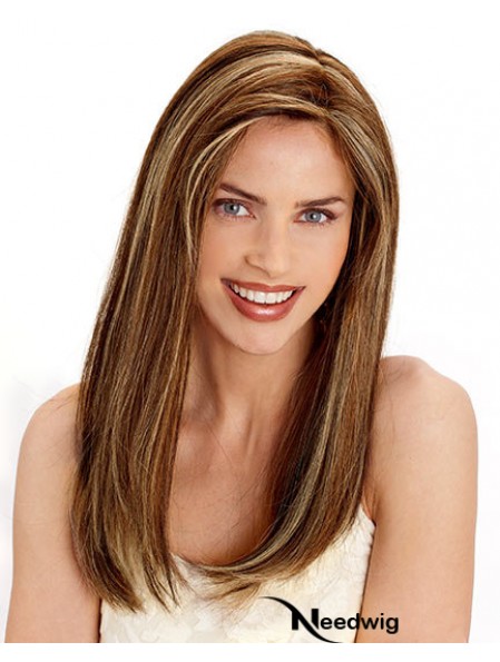 Layered Convenient Straight Brown Long Human Hair Wigs