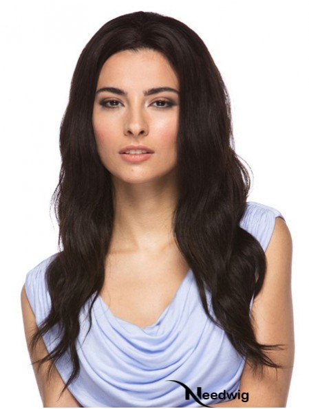 Without Bangs Fashion Wavy Black Long Human Hair Wigs