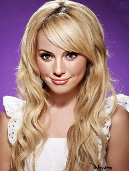 With Bangs Top Wavy Blonde Long Human Hair Lace Front Wigs