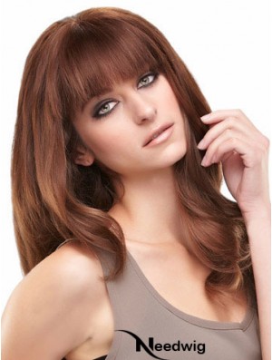 Auburn Long Beautiful Straight With Bangs Lace Wigs