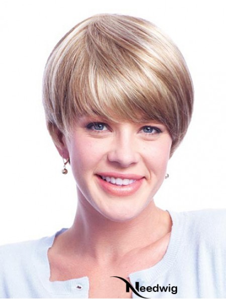 Wigs Human Hair Blondes With Minofilament Layered Cut Short Length