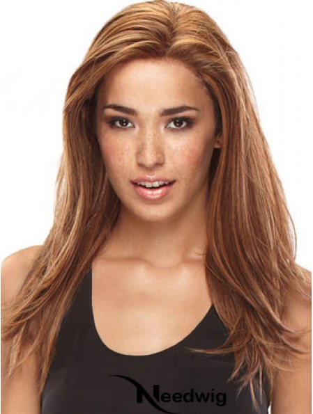Without Bangs Amazing Straight Auburn Long Human Hair Lace Front Wigs