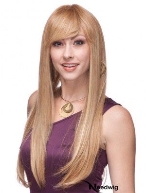Straight With Bangs Monofilament Blonde Top Long Wigs