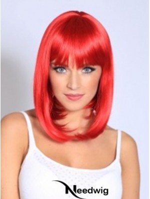 Straight With Bangs Shoulder Length Red Fashionable Lace Front Wigs