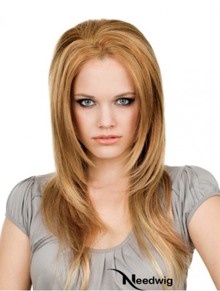 16 inch Blonde Long Without Bangs Straight Soft Lace Wigs