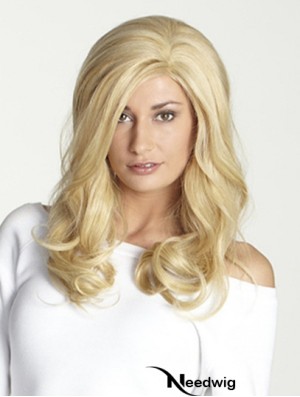 Without Bangs Long Blonde Wavy 18 inch Perfect Human Hair Wigs