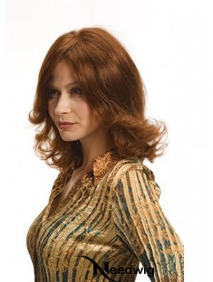 Layered Auburn Shoulder Remy Human Wavy Monofilament Wigs For Women