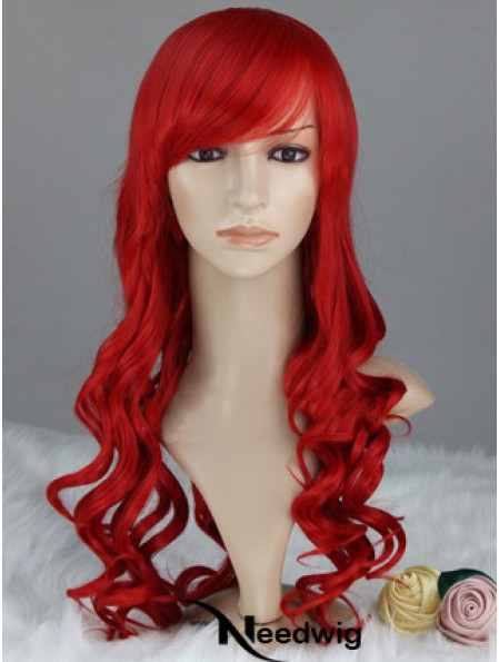 Wavy With Bangs Lace Front Discount 22 inch Red Long Wigs