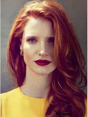 Without Bangs Long Copper Wavy 18 inch Designed Human Hair Jessica Chastain Wigs