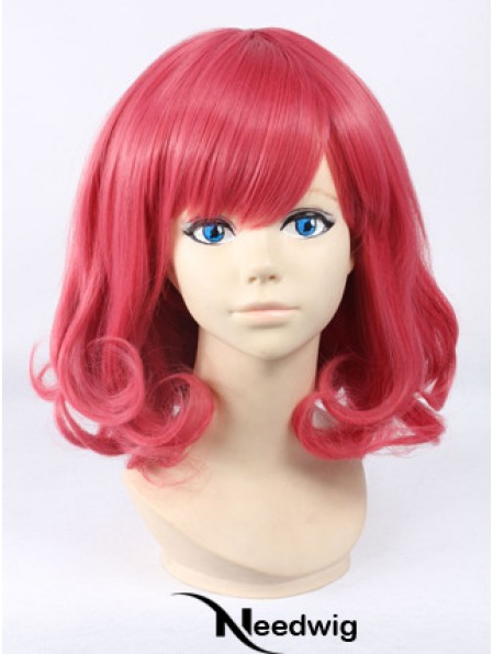 Wavy With Bangs Shoulder Length Red Cheapest Lace Front Wigs