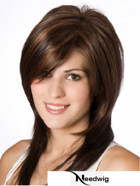 Straight Brown Layered 14 inch Wig Human Hair