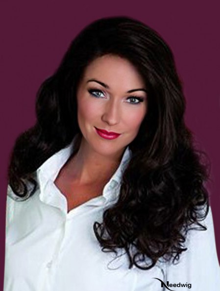 Curly Black 16 inch Without Bangs Remy Human Hair Long Handmade Wigs