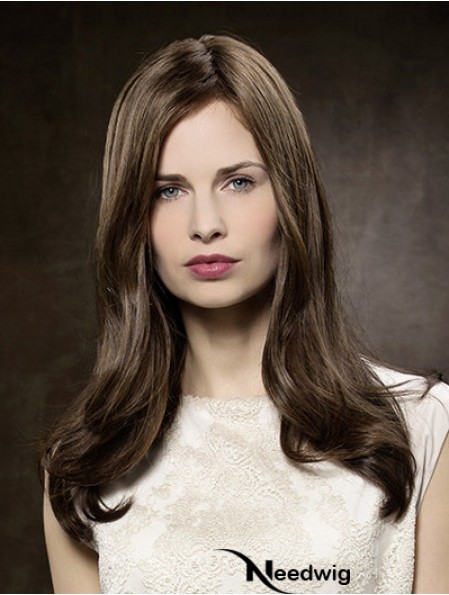 100% Hand-tied Straight Without Bangs 16 inch Brown Long Buy Human Hair Wigs