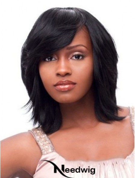 Short African American Wigs Chin Length Black Color With Bangs