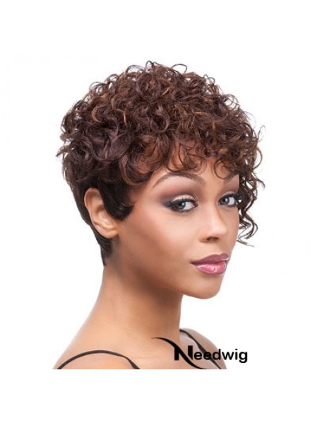 Short Auburn Curly Layered Trendy African American Wigs