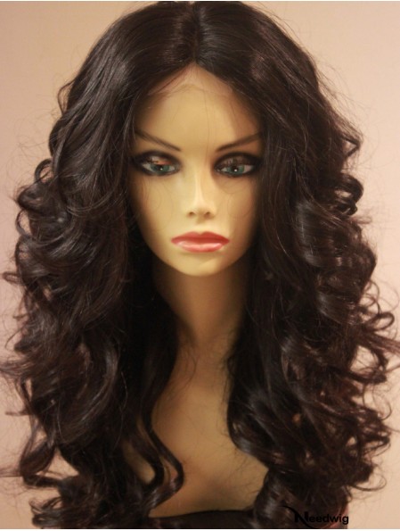 Long Brown Wavy Without Bangs Designed Human African American Wigs