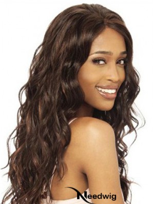 Without Bangs Modern Wavy Brown Long Human Hair Lace Front Wigs