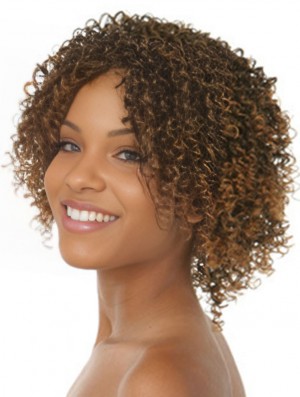 Chin Length Brown Curly Without Bangs Amazing African American Wigs