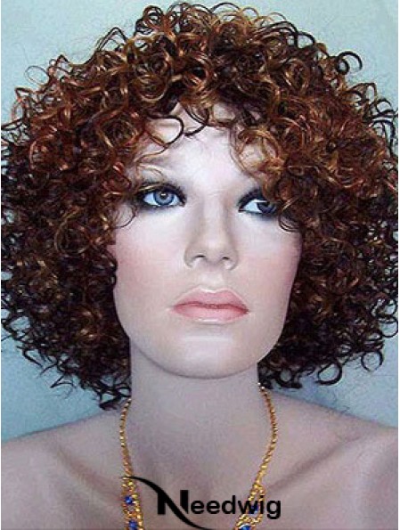 Kinky Layered Chin Length High Quality Auburn Synthetic Wigs