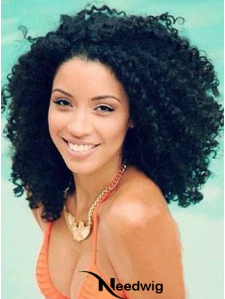 Shoulder Lace Front Remy Human Black Kinky Curly Afro Wig