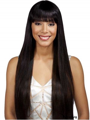 Long Black With Bangs Yaki Fashionable Full Lace Wigs