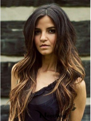 Long Ombre/2 Tone Wavy Without Bangs Fashionable African American Wigs