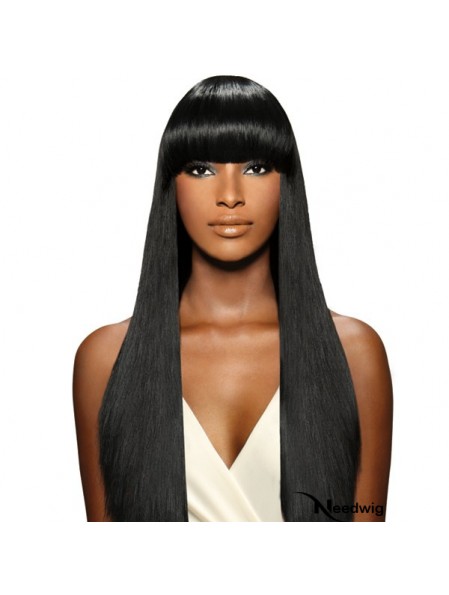 Brazilian Yaki Capless Long With Bangs Wig For Black Woman UK