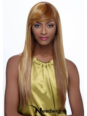 Long Blonde Straight With Bangs Fashionable African American Wigs