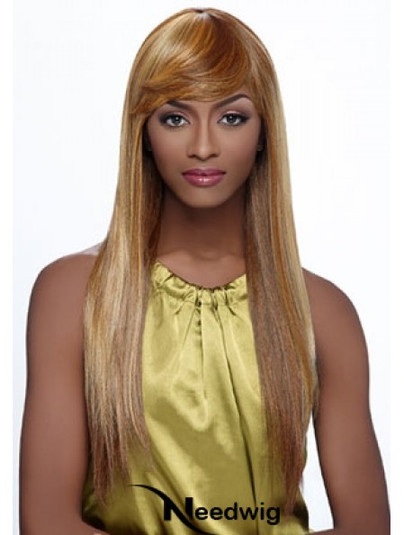 Long Blonde Straight With Bangs Fashionable African American Wigs