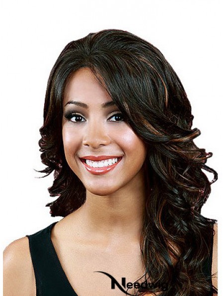 Wavy With Bangs Long Black Durable Lace Front Wigs