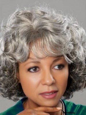 Chin Length Curly Grey Good African American Wigs