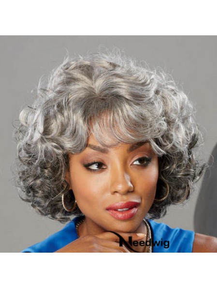 Chin Length Curly Grey Good African American Wigs
