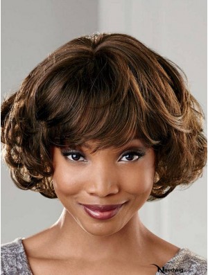 Short Brown Wavy With Bangs Gorgeous African American Wigs