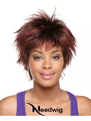 Short Red Straight Layered Sassy African American Wigs