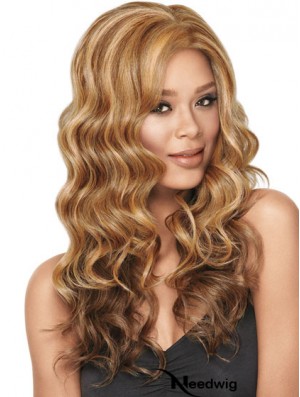 Wavy Without Bangs Long Sleek Blonde Synthetic Wigs