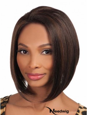 Chin Length Brown Yaki Without Bangs Comfortable African American Wigs