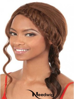 Shoulder Length Brown Wavy Without Bangs Soft African American Wigs