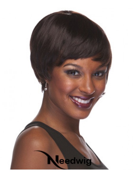 Brown Cropped Straight Boycuts Capless African American Wigs