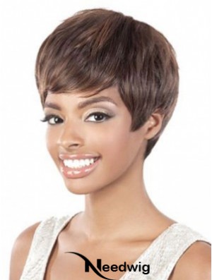 Short Brown Straight Layered Style African American Wigs