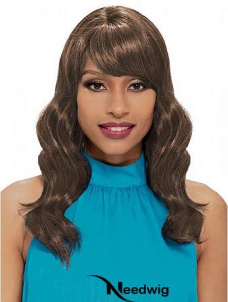 Shoulder Length Brown Wavy With Bangs New African American Wigs