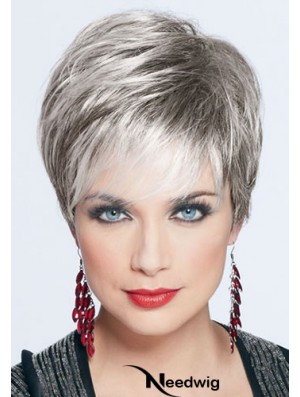 Short Grey Wig With Monofilament Synthetic Straight Style Cropped Length