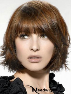 Synthetic Wigs UK Chin Length Brown Color Bobs Cut Straight Style