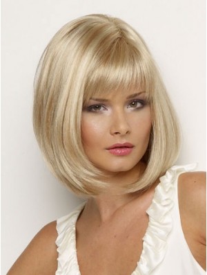 Synthetic Wig Chin Length Blonde Color Straight Style With Bangs